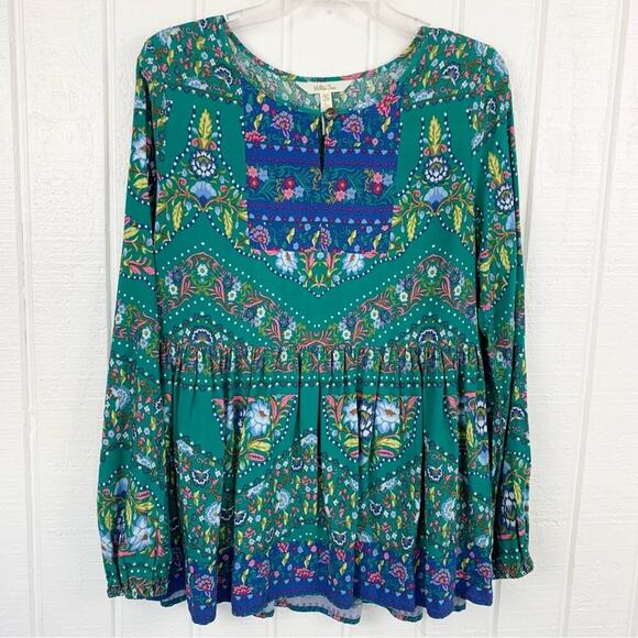 Matilda Jane Women Long Sleeve Babydoll Blouse Top Boho Holiday Green Medium - Picture 7 of 7